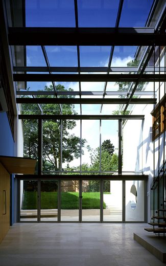 Glass atrium with metal framework
